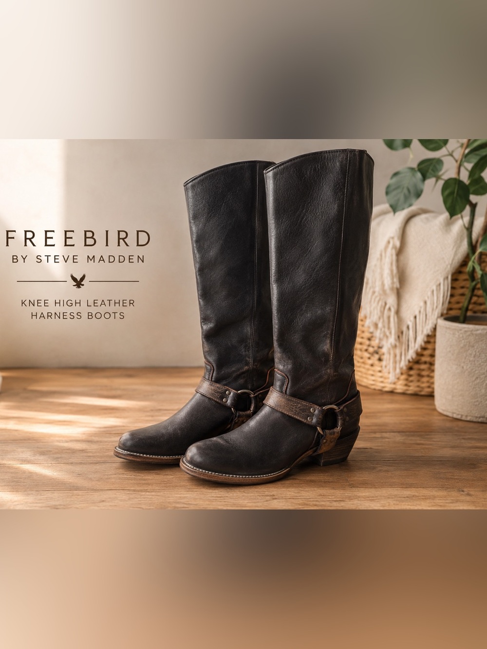 Free Bird by Steve Madden knee high harness boots